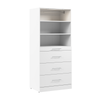 Bestar Florence 36\" Modular Reach-In/Walk-In Closet System Tower with LED Light, Shelves and 4 Drawe