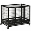 Pawhut Heavy Duty Dog Crate Cage For Large Medium Dogs With Two Doors, Lockable Wheels Tray, 36\" X 2