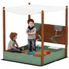 Qaba Kids Sandbox with Canopy, Sand Wall, Bottom Liner, 2 Storage Bins, Kids Outdoor Playset Sand Box for Backyard, Lawn, Garden, Beach, for 3-6 Years, 46" L x 44" W x 50" H