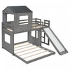 Marico Twin Over Solid Wood Full Bunk Bed With Slide, Playhouse Design - Antique Grey