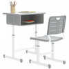 Qaba Kids Desk and Chair Set, Height Adjustable Children Study Desk and Chair with Large Drawer, School Writing Study Table for Bedroom and Study Room, Grey