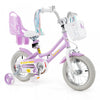 Costway 12 Inch Kids Bike With Training Wheels Doll Seat Basket Streamers Hand Brake Purple