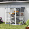 Pawhut Catio Outdoor Cat Enclosure, 71" Large Wooden Cat House W/ Weatherproof Tarp, Walk-in Kitty Cage With Hammock, Condo, Platforms, Ladders, Ramps, For 2-4 Kittens, Grey
