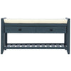 Stephanie Pine Wood Shoe Rack Bench With Cushioned Seat With Storage Drawers - Antique Navy