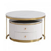Thomas 27.6\" Modern Round Coffee Table With 2 Storage Drawers - White