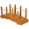 Outsunny 4ft Wooden Garden Bridge Arc Footbridge With Hemp Rope Railings & Solid Fir Construction, O
