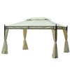 Outsunny 10x13ft Garden Gazebo Double-tiered With Curtain Outdoor Shelter Backyard Canopy Cream Whit