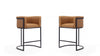 Cosmopolitan Mid-Century Modern Metal Upholstered Counter Stool in Camel - Set of 2 Bar Stool