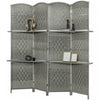 HOMCOM Folding Privacy Screen with Shelves, 4 Panel Room Divider, Grey