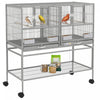 Pawhut 40"h Divided Breeder Bird Cage With Rolling Stand Removable Metal Tray, Storage Shelf, Wood Perch, And Food Container, Light Grey