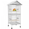 Pawhut Wrought Metal Bird Cage Feeder With Rolling Stand Perches Food Containers Doors Wheels 67\" H,