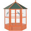 Pawhut Bird Cage, 70"h Wooden Parrot Cage, Large Hexagonal Outdoor Aviary With Asphalt Roof, Doors, Brown