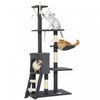 PawHut Cat Tree, 53" Cat Tower for Indoor Kittens with Sisal Scratching Posts, Plush Perches, Condo, Hammock, Ladder, Dangling Toys, Multi-Level Kitty Activity Centre, Dark Grey