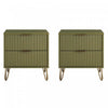 Dumbo Modern 20\" Fluted Nightstand in Olive Green (2-Drawer) - Set of 2