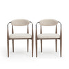 Mila Dining Chair Set Of 2 With Upholstered Fabric And Metal Frame - Beige and Walnut