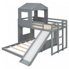 Marico Twin Over Solid Wood Full Bunk Bed With Slide, Playhouse Design - Grey