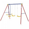 Outsunny Metal Swing Set With 2 Seats Glider A-frame Stand Adjustable Hanging Rope For Backyard Play