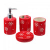 4pc Ceramic Bathroom Set Snowflake on Red Bath Accessories