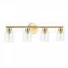 Dainolite Vienna 4 Light Incandescent Vanity Aged Brass Clear Ribbed Glass Lamp