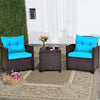 Costway 3pcs Patio Rattan Furniture Set Cushioned Conversation Set Sofa Turquoise