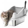 PawHut Cat Litter Box Stainless Steel, High Sided with Metal Litter Scoop, Never Absorbs Odors, Anti Leakage & Easy to Clean, 17" x 13" x 10", Grey