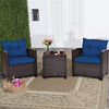 Costway 3pcs Patio Rattan Furniture Set Cushioned Conversation Set Coffee Table Navy