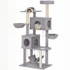 PawHut Cat Tree, 66 Inch Large Cat Tower with 2 Door Condos, 3 Big Hammocks, Plush Top Perch, Sisal Scratching Posts, Multi-level Kitty Tree for Indoor Kittens, Light Grey