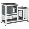 Pawhut Rabbit Hutch Indoor Bunny Cage Guinea Pig House On Wheels With Run, Pull Out Trays, Grey And