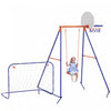 Outsunny Swing Set For Kids Outdoor 3 In 1 Metal Swing Frame With Swing Seat, Basketball Hoop And Fo