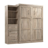 Bestar Pur Queen Murphy Shelving Unit with Drawers 90-Inch Wall Bed - Rustic Brown