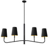 Dainolite Eleanor 4 Light Horizontal Chandelier Matte Black Black/Gold Shades Lamp