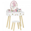 Qaba Kids Vanity, 2 in 1 Girls Vanity Set with Mirror and Stool and Lights, Drawers, Storage Boxes, Toddler Makeup Dressing Table, Pretend Play for Kids Room, Pink