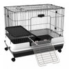 Pawhut 28\"h 2-level Small Animal Cage Rabbit Hutch With Universal Lockable Wheels, Slide-out Tray Fo