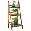 Outsunny Outdoor Plant Stand, Foldable Flower Stand 3-tier Wooden Plant Shelf For Garden Indoor Outd