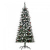 Homcom Flocked Pencil Christmas Tree With Red Berries, Pine Cones, Green