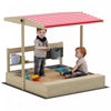 Outsunny Kids Sandbox with Cover, Wooden Sand Box with Adjustable Cover, Kitchen Playset Toys, Seat, Storage, Outdoor Sand Play for 3-7 Years Old, 45 x 43 x 43inch, Natural Wood