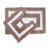 2pc Cotton Bathmat Set White/Taupe Border Bathmat