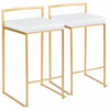 LumiSource Fuji White Faux Leather Contemporary Counter-Height Stool - Set of 2
