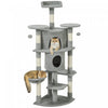 PawHut Cat Tree, 62" Multi-Level Cat Tower with Scratching Posts, 2 Condos, Hammock, Perches, Plush, Pompoms, for Indoor Kittens Playing, Resting, Sleeping, Light Grey