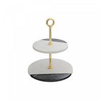 White And Black Marble 2-Tier Cake Stand