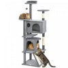 PawHut 63" Cat Tree, Cat Tower for Indoor Cats with Scratching Posts, Cat Condos, Bed, Platforms, Ramp, Toy Ball, Cat Activity Center, Light Grey