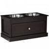 Pawhut Elevated Dog Bowls With Storage Drawer, Raised Dog Bowls With Stand, 2 Stainless Steel Bowls