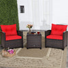 Costway 3pcs Patio Rattan Furniture Set Cushioned Conversation Set Sofa Coffee Table Red