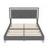 Sophia Upholstered Bed Frame With Led Lights And Velvet Tufted Headboard,queen Size,grey Queen Bed