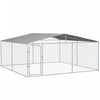 Pawhut Dog Kennel Outdoor Run Fence With Roof, Steel Lock, Mesh Sidewalls For Backyard & Patio, 15.1