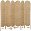 HOMCOM 6 Panel Room Divider, Bohemian Folding Privacy Screen, Natural Wood
