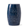 Phoenix Indoor 12\" Barrel Shape Iron Side Table With Lace-cut Design - Navy Blue