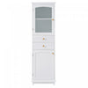 Jamie 63\" Pine Wood Tall Bathroom Storage Cabinet With Adjustable Shelves And Glass Doors - White