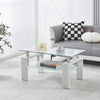 Lucius Modern Geometric Design Tempered Glass Coffee Tablewith Metal Frame and Clear Glass,White