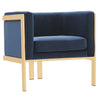 Manhattan Comfort Paramount Polished Brass Velvet Accent Armchair - Royal Blue